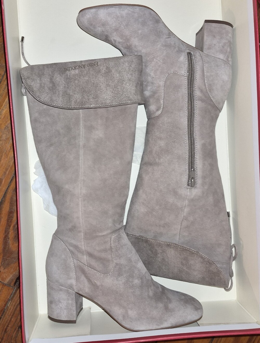 Enzo Angiolini Dark Beige Suede Mid - Calf Boots